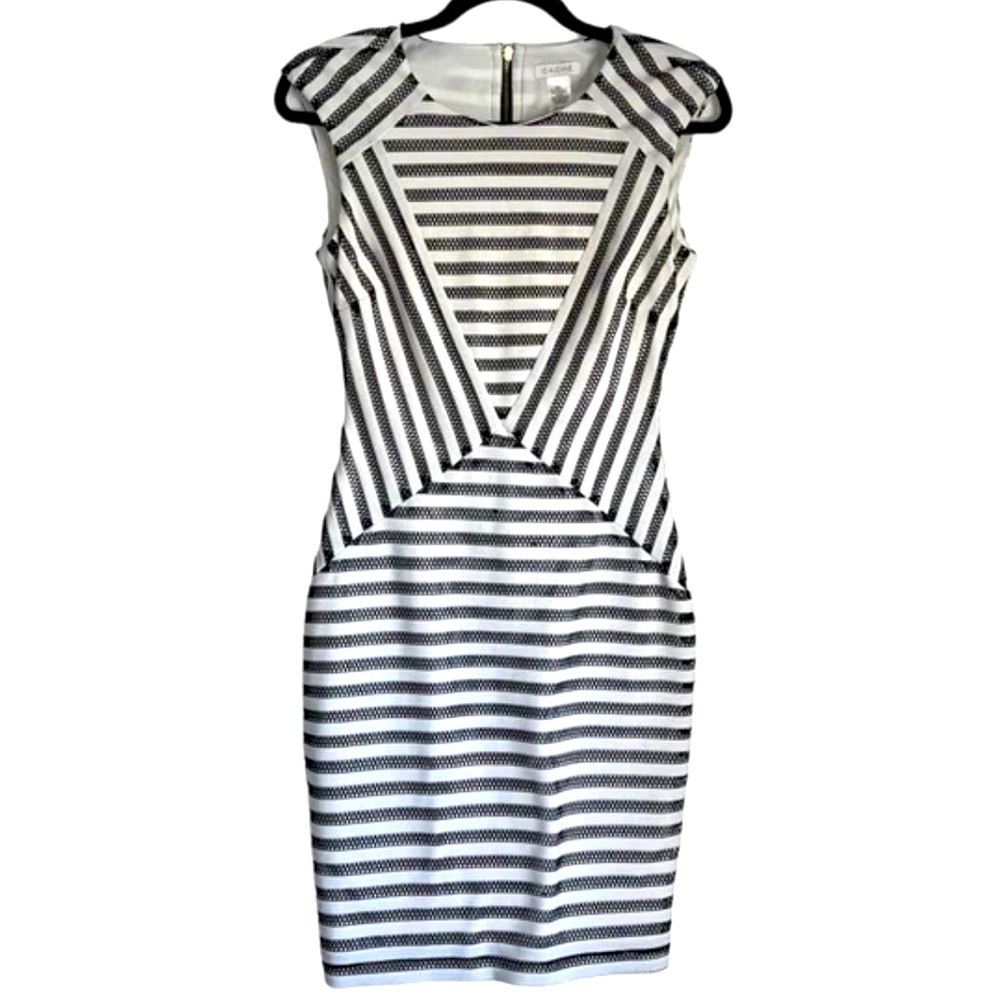 🎉CACHE Size 8 Black & White Sexy Sleeveless Dress w/ Gold Exposed Back Zipper